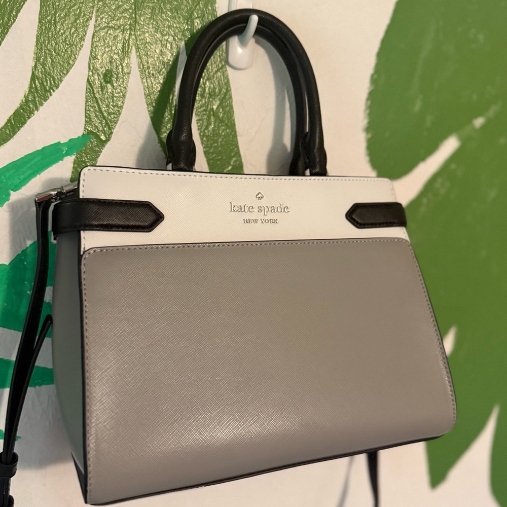 kate spade Staci Two-Tone White & Black Leather Satchel - Picture 6 of 10